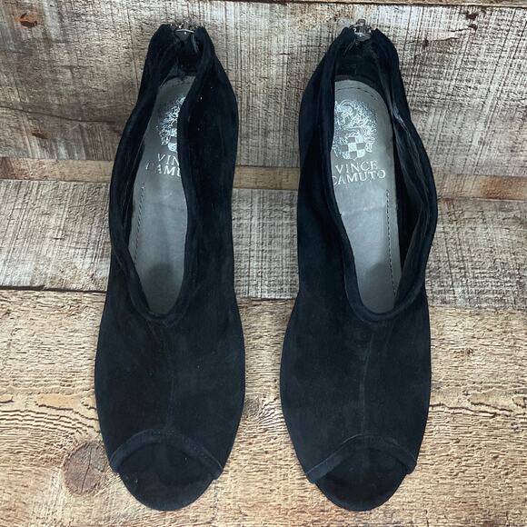 Vince Camuto Amber Black Suede Peep Toe Heeled Ankle Boots Booties Size 6 - Picture 3 of 11